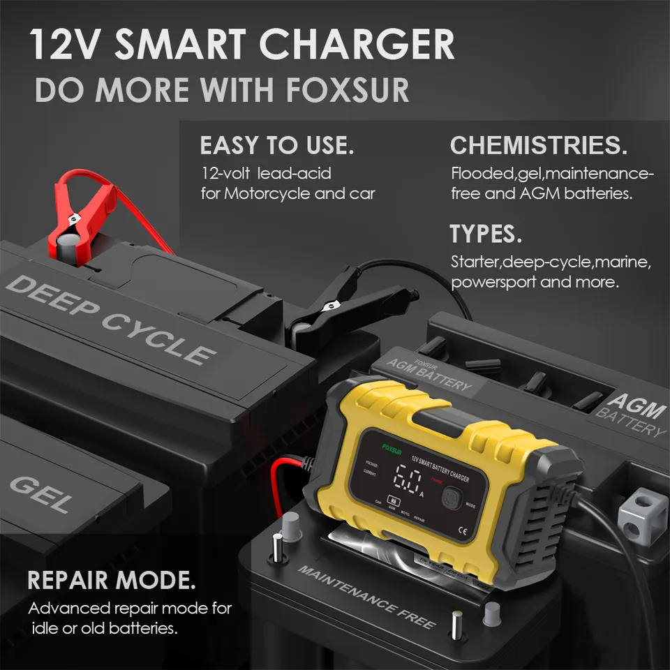 Carica batteria caricabatterie auto moto 12v 6A mantenitore di carica