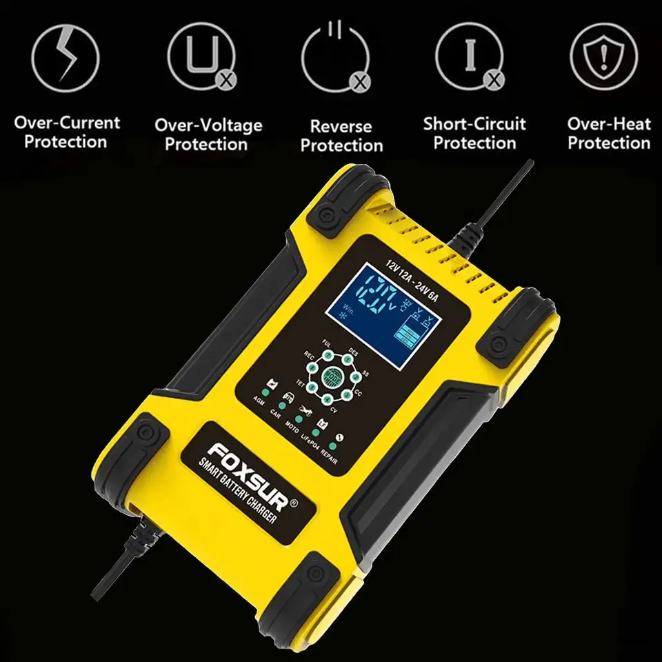 Mantenitore di carica caricabatteria caricabatterie carica batteria automatico intelligente 7 livelli display lcd batteria auto moto camion furgone barca